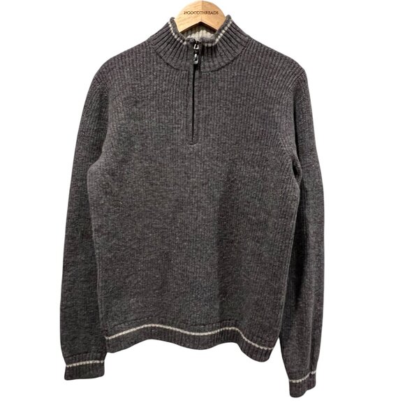 Robert Graham Ross 1/4 Zip Wool Sweater, Charcoal, M - Picture 1 of 9
